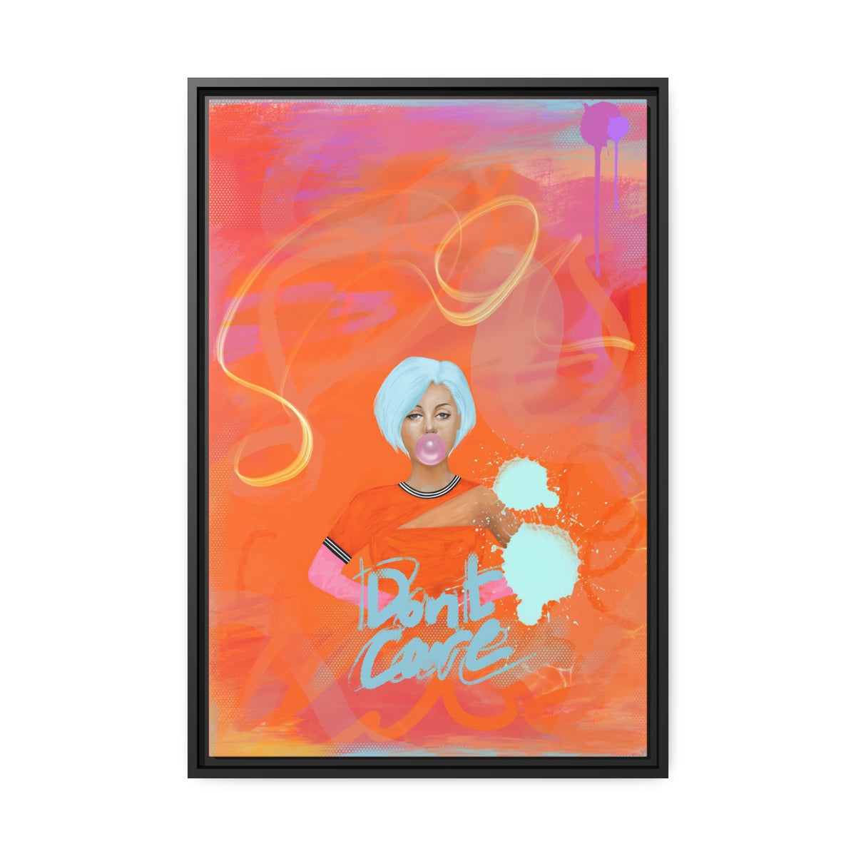 Don't Care! - Digital Art on Canvas - Black Frame