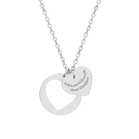 Engraved Heart Cutout Necklace — self love is growth over comfort