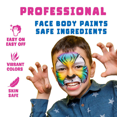 Bowitzki 21 Color Split Cake Face Paint Set Professional Face Painting Kit Kids Adults 10g One Stroke Stencil Brush Practice Board Guide Book Non Toxic Rainbow Body Makeup Halloween Christmas Easter