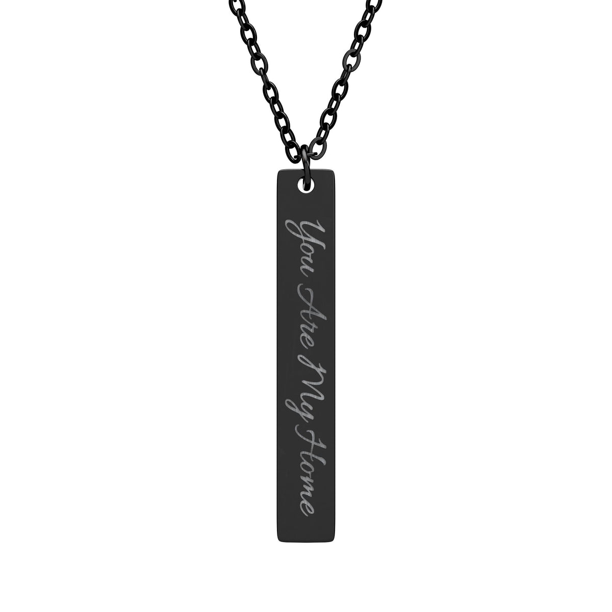 Engraved Vertical Bar Necklace — "You Are My Home" Personalized Pendant