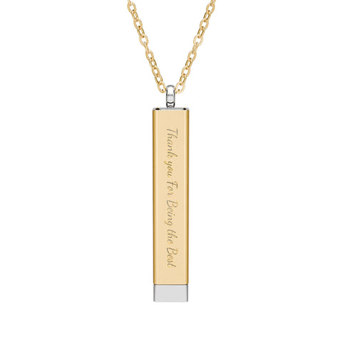 Hidden Message Sliding Bar Necklace — stainless Steel base with PVD 18K gold coating